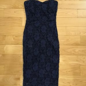 Strapless blue dress with cutout back